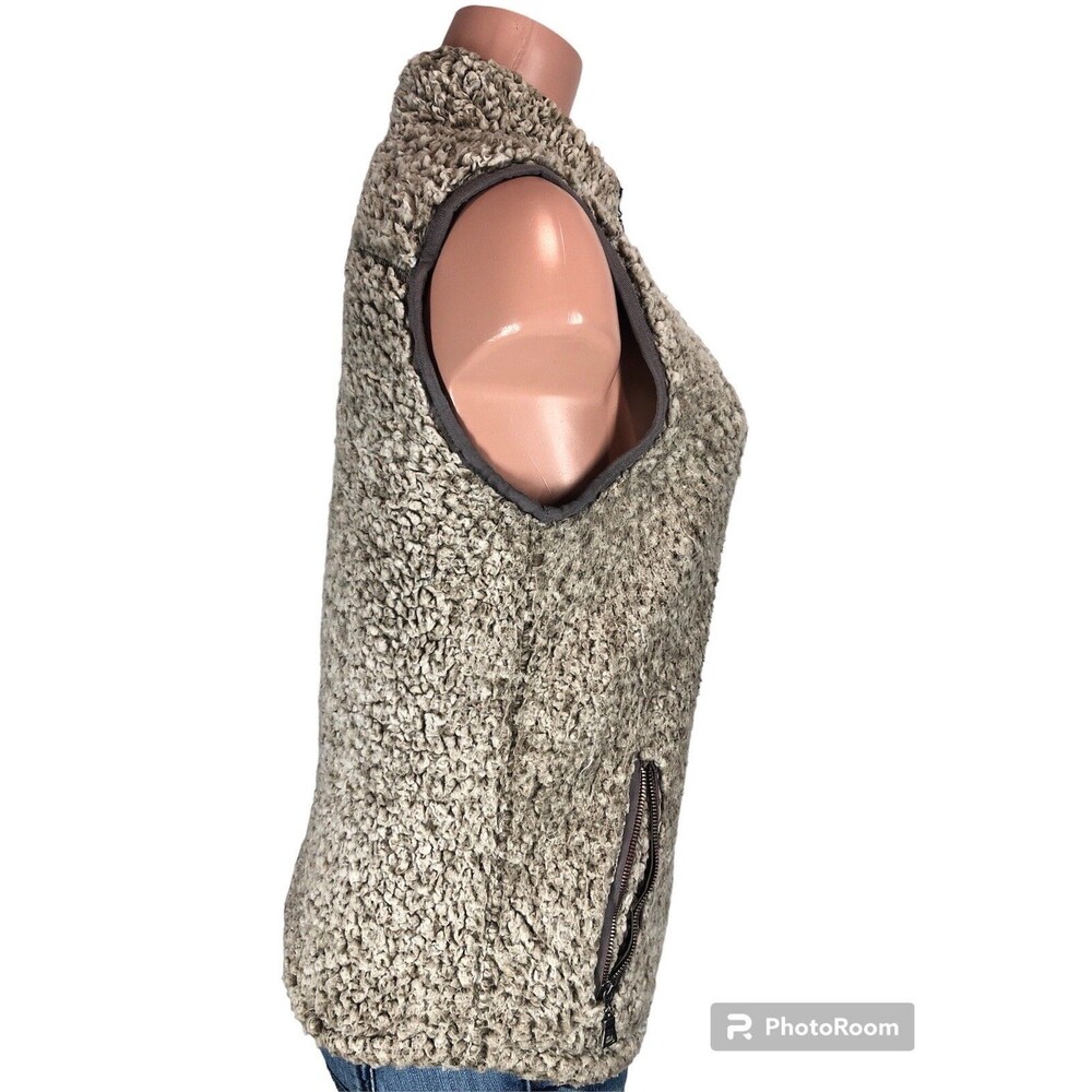 TRUE GRIT Women Vest X-Small  Brown Tipped Double Plush Zip & Pockets - Picture 8 of 13